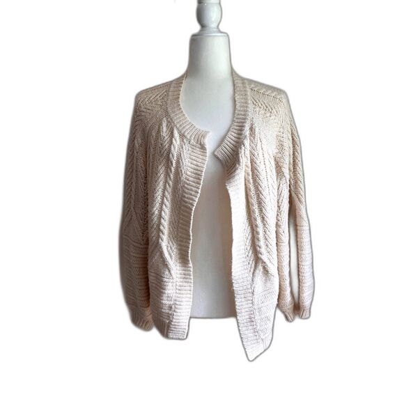Lucky Brand Balloon Sleeve Open Front Cable Knit Cardigan Cream - Picture 1 of 7